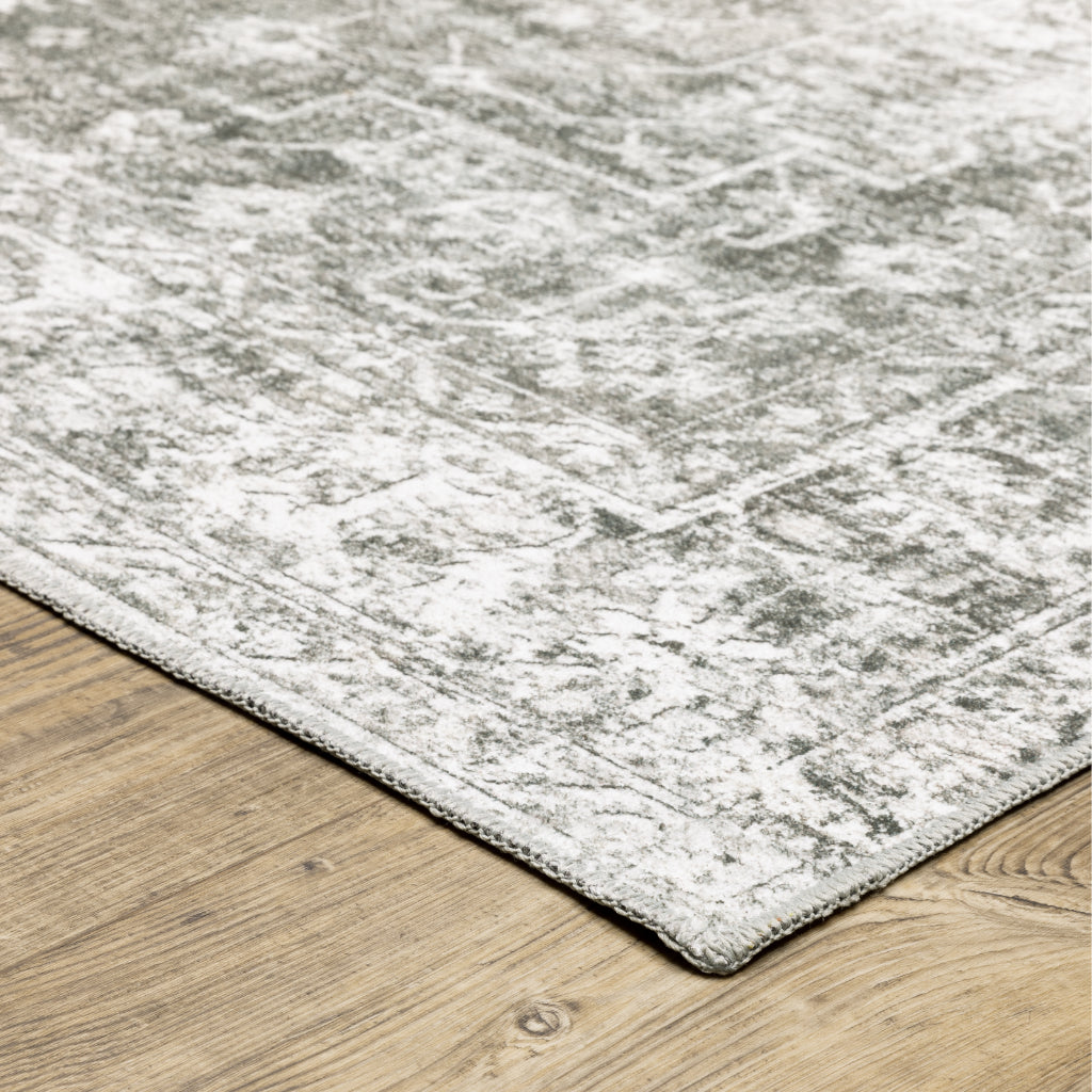 Oriental Weavers Malibu MAL08 Gray Rectangle Indoor Runner - Stain Resistant Low Pile Vintage Style Rug