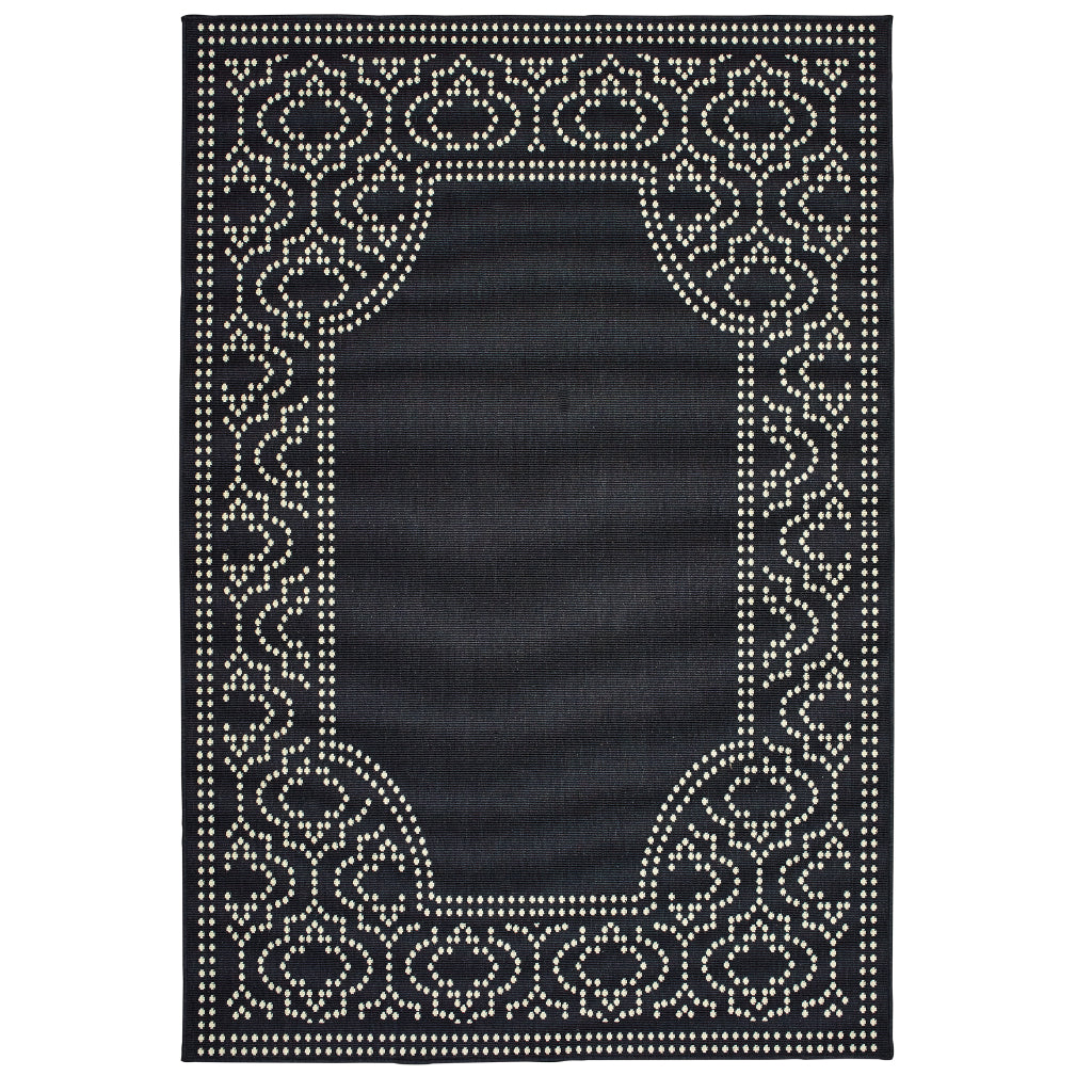 Oriental Weavers Marina 1247K Black/Ivory Rectangle Indoor / Outdoor Area Rug - Stain Resistant Machine Made Patio Rug with Border Pattern