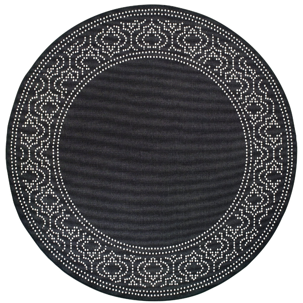 Oriental Weavers Marina 1247K Black/Ivory Round Indoor / Outdoor Area Rug - Stain Resistant Machine Made Rug for Dining &amp; Living Spaces