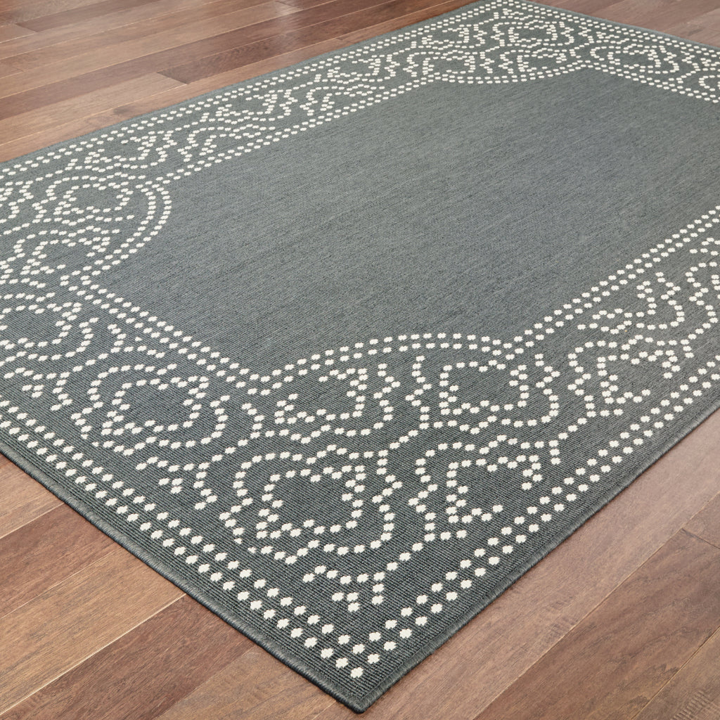 Oriental Weavers Marina 1247X Grey/Ivory Rectangle Indoor / Outdoor Area Rug - Stain Resistant Machine Made Patio Rug with Border Pattern