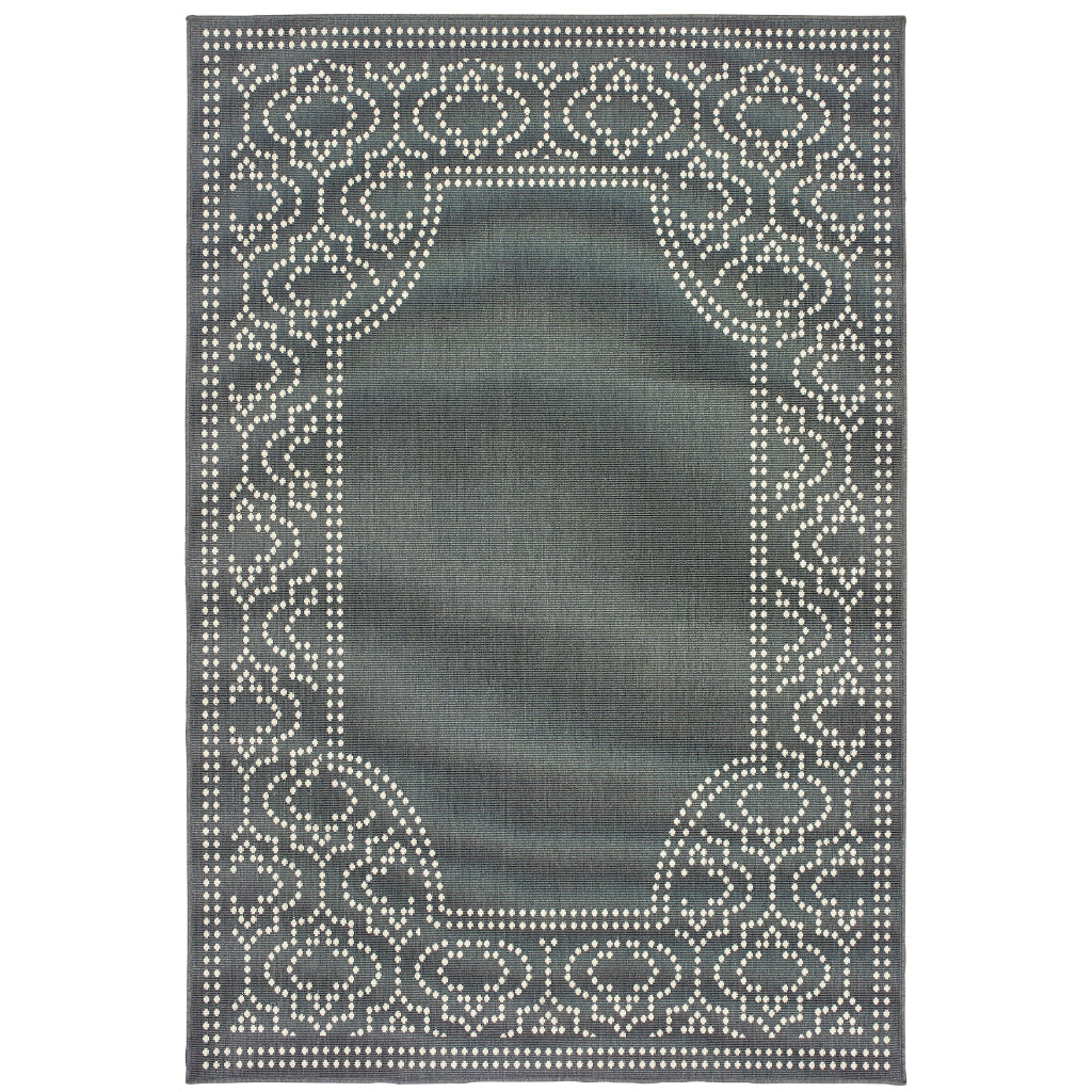 Oriental Weavers Marina 1247X Grey/Ivory Rectangle Indoor / Outdoor Area Rug - Stain Resistant Machine Made Patio Rug with Border Pattern-