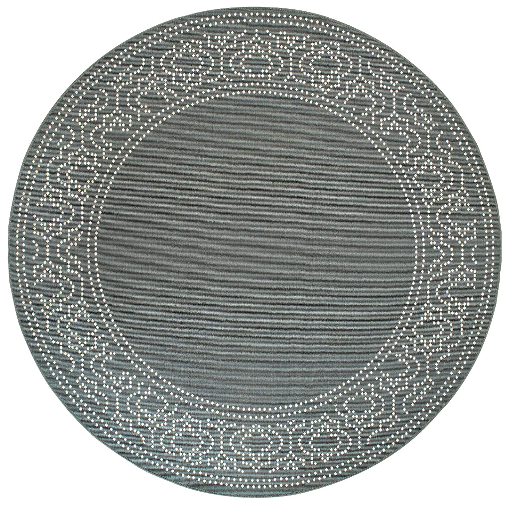 Oriental Weavers Marina 1247X Grey/Ivory Round Indoor / Outdoor Area Rug - Stain Resistant Machine Made Rug for Dining &amp; Living Spaces