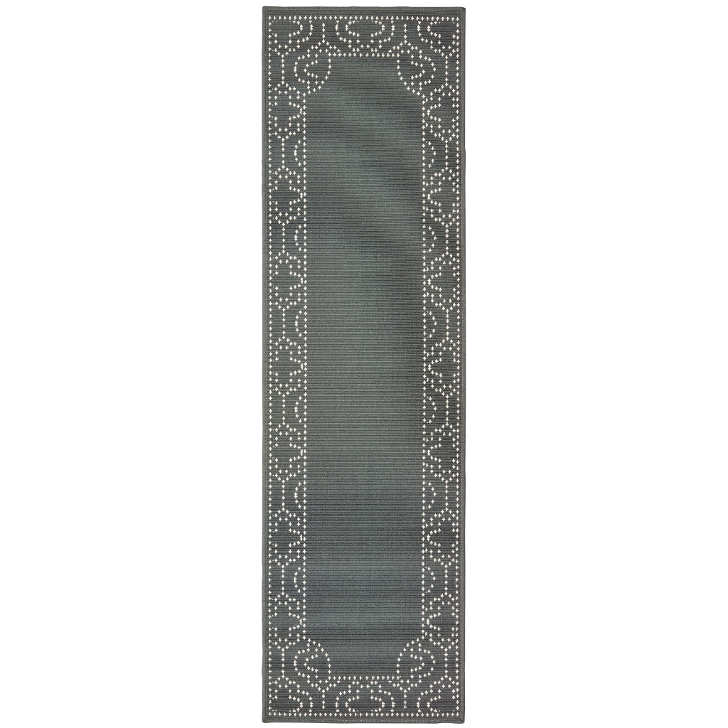 Oriental Weavers Marina 1247X Grey/Ivory Rectangle Indoor / Outdoor Runner - Stain Resistant Machine Made Entryway & Hallway Runner with Border Pattern-