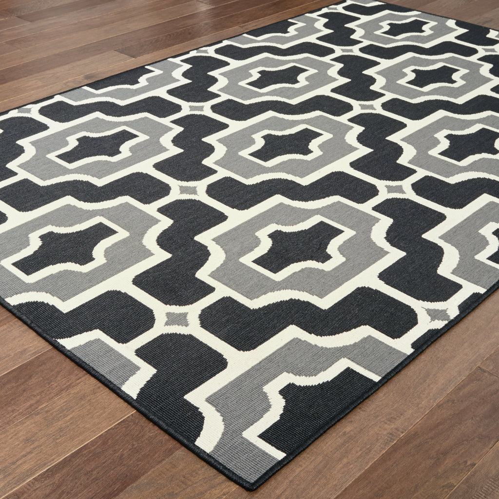 Oriental Weavers Marina 1491Z Black/Grey Rectangle Indoor / Outdoor Area Rug - Stain Resistant Machine Made Patio Rug with Geometric Pattern