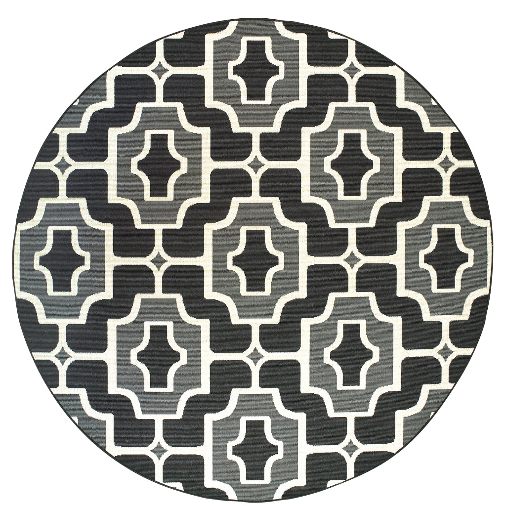 Oriental Weavers Marina 1491Z Black/Grey Round Indoor / Outdoor Area Rug - Stain Resistant Machine Made Rug for Dining &amp; Living Spaces