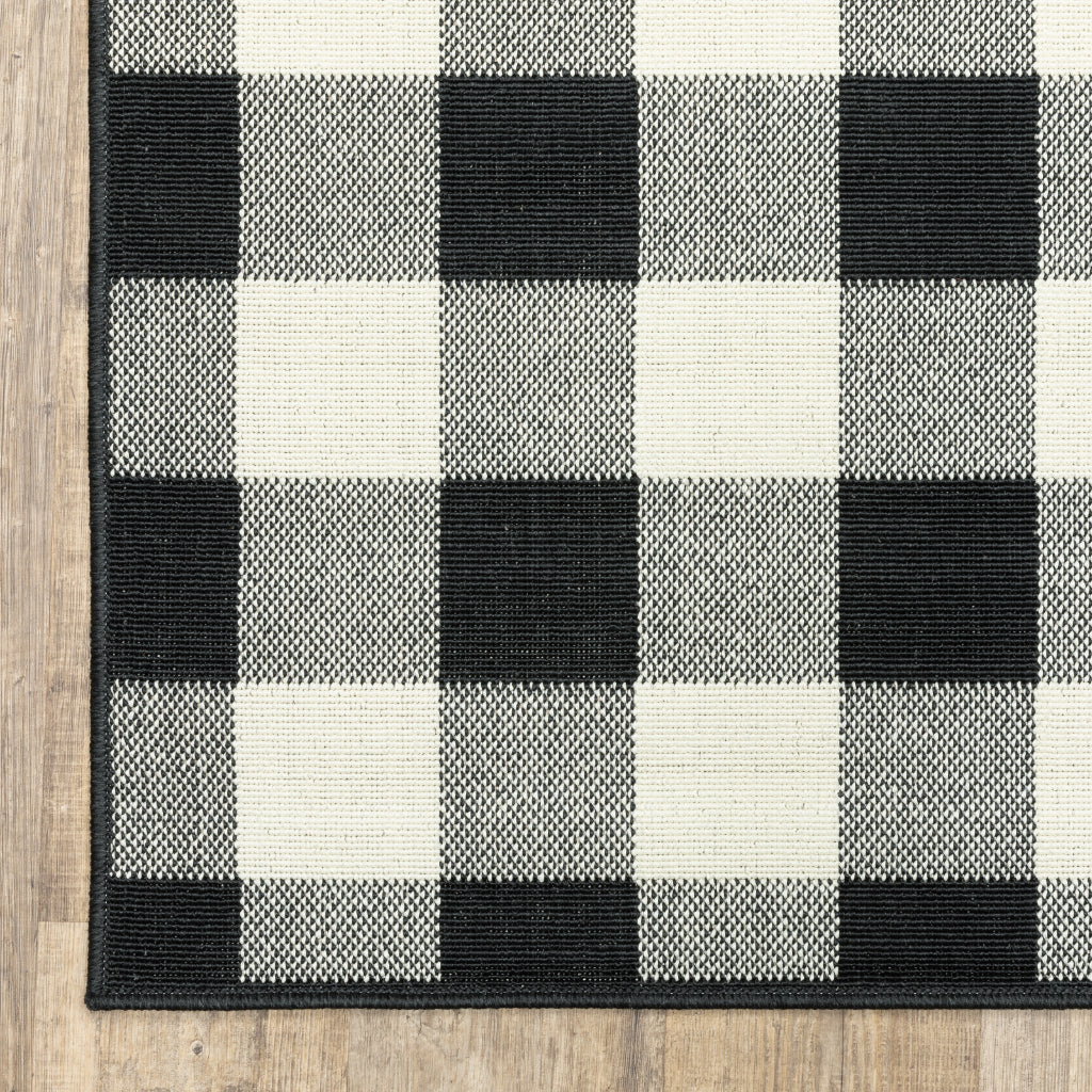 Oriental Weavers Marina 1932K Black/Ivory Rectangle Indoor / Outdoor Area Rug - Stain Resistant Machine Made Patio Rug with Geometric Pattern