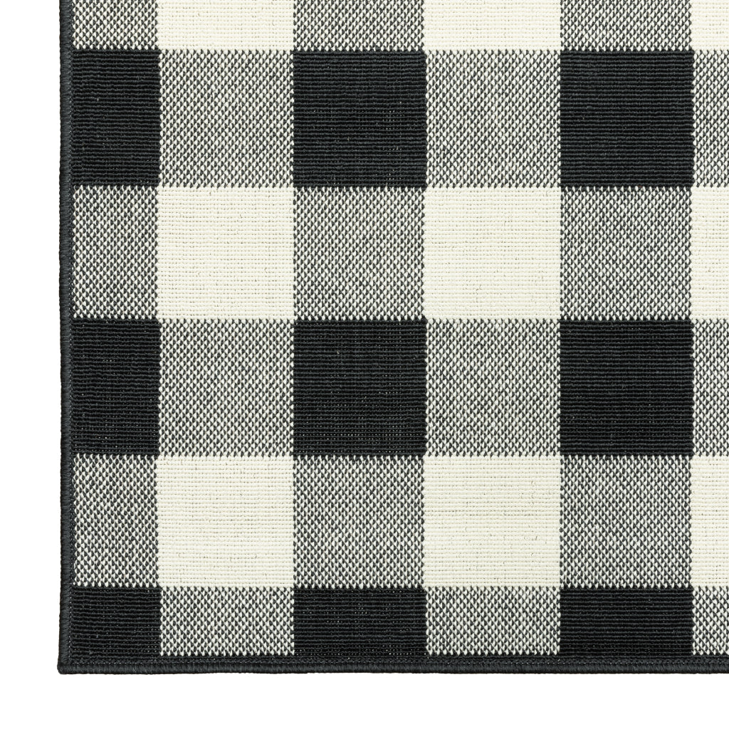 Oriental Weavers Marina 1932K Black/Ivory Rectangle Indoor / Outdoor Area Rug - Stain Resistant Machine Made Patio Rug with Geometric Pattern