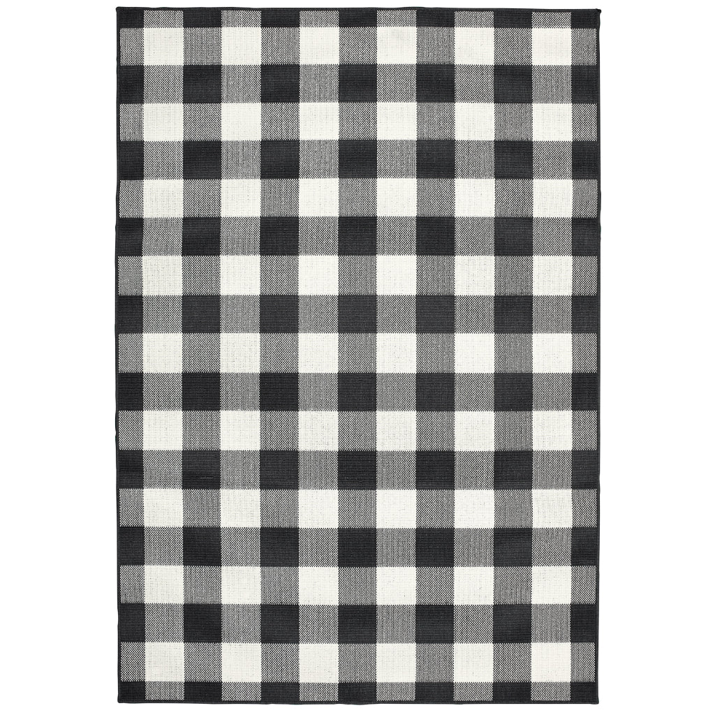 Oriental Weavers Marina 1932K Black/Ivory Rectangle Indoor / Outdoor Area Rug - Stain Resistant Machine Made Patio Rug with Geometric Pattern-