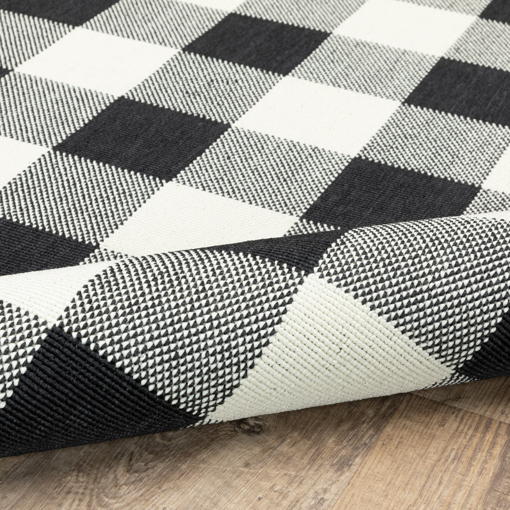 Oriental Weavers Marina 1932K Black/Ivory Rectangle Indoor / Outdoor Area Rug - Stain Resistant Machine Made Patio Rug with Geometric Pattern