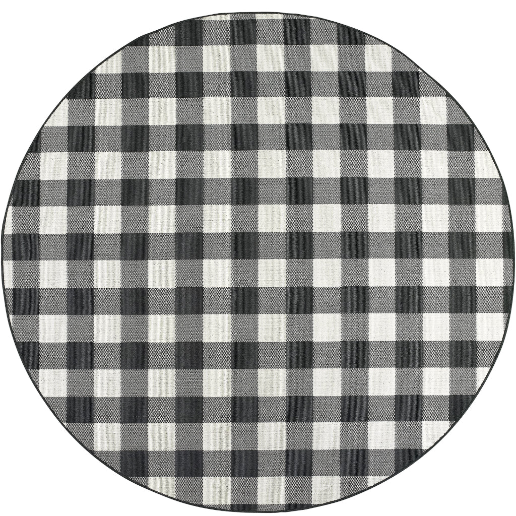 Oriental Weavers Marina 1932K Black/Ivory Round Indoor / Outdoor Area Rug - Stain Resistant Machine Made Rug for Dining &amp; Living Spaces