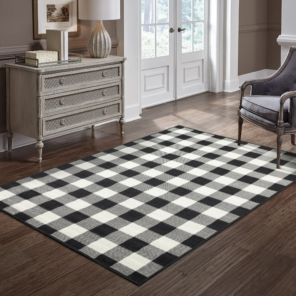 Oriental Weavers Marina 1932K Black/Ivory Rectangle Indoor / Outdoor Area Rug - Stain Resistant Machine Made Patio Rug with Geometric Pattern
