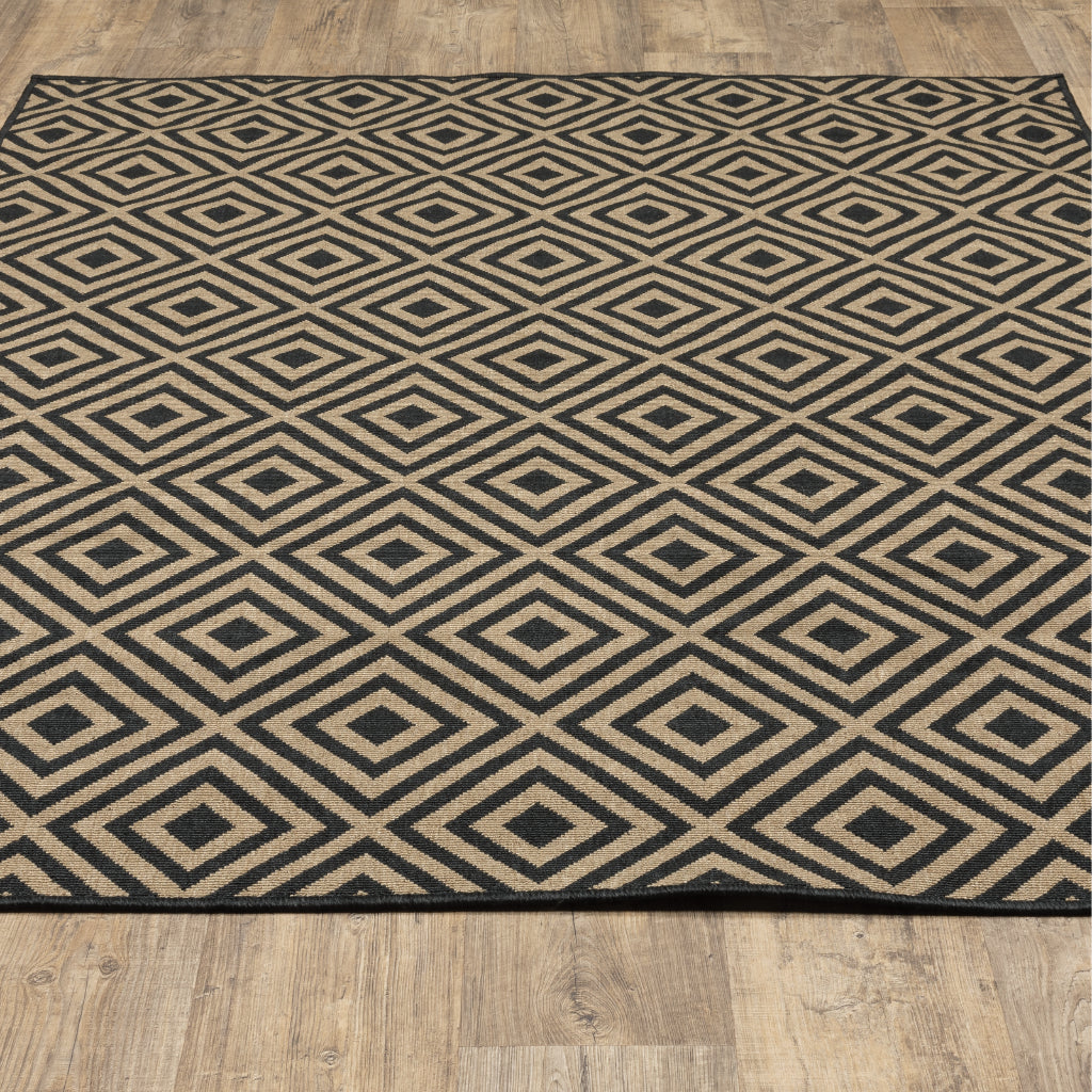 Oriental Weavers Marina 2335K Black/Tan Rectangle Indoor / Outdoor Area Rug - Stain Resistant Machine Made Patio Rug with Geometric Pattern