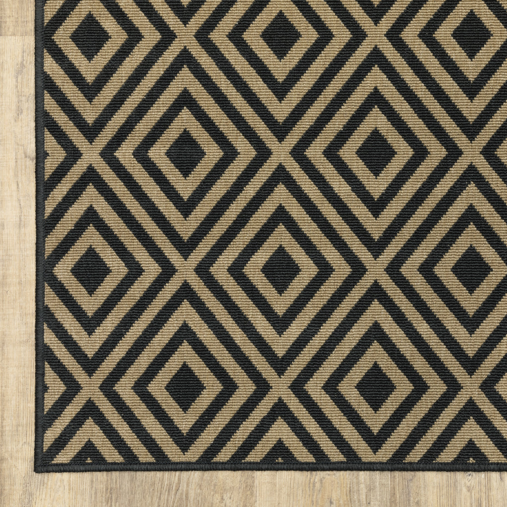 Oriental Weavers Marina 2335K Black/Tan Rectangle Indoor / Outdoor Runner - Stain Resistant Machine Made Entryway &amp; Hallway Runner with Geometric Pattern