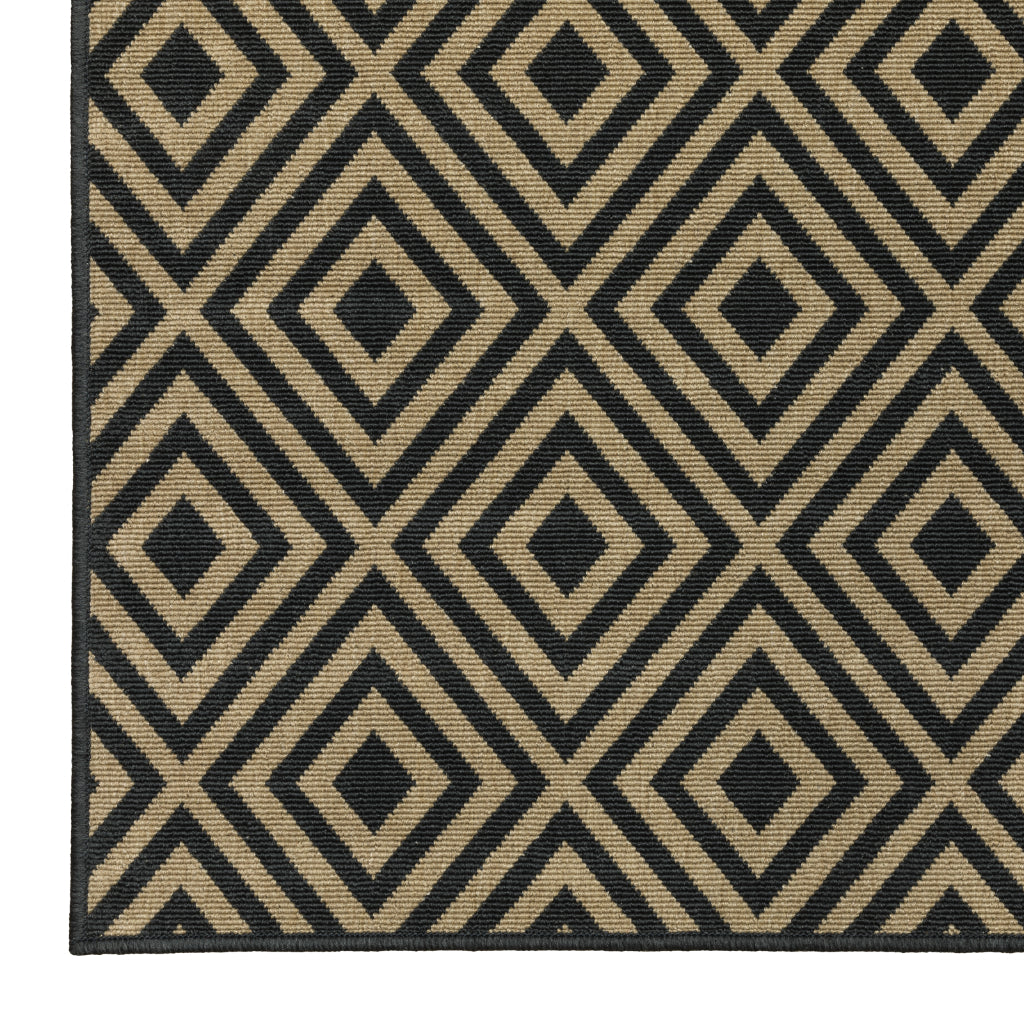 Oriental Weavers Marina 2335K Black/Tan Rectangle Indoor / Outdoor Runner - Stain Resistant Machine Made Entryway &amp; Hallway Runner with Geometric Pattern