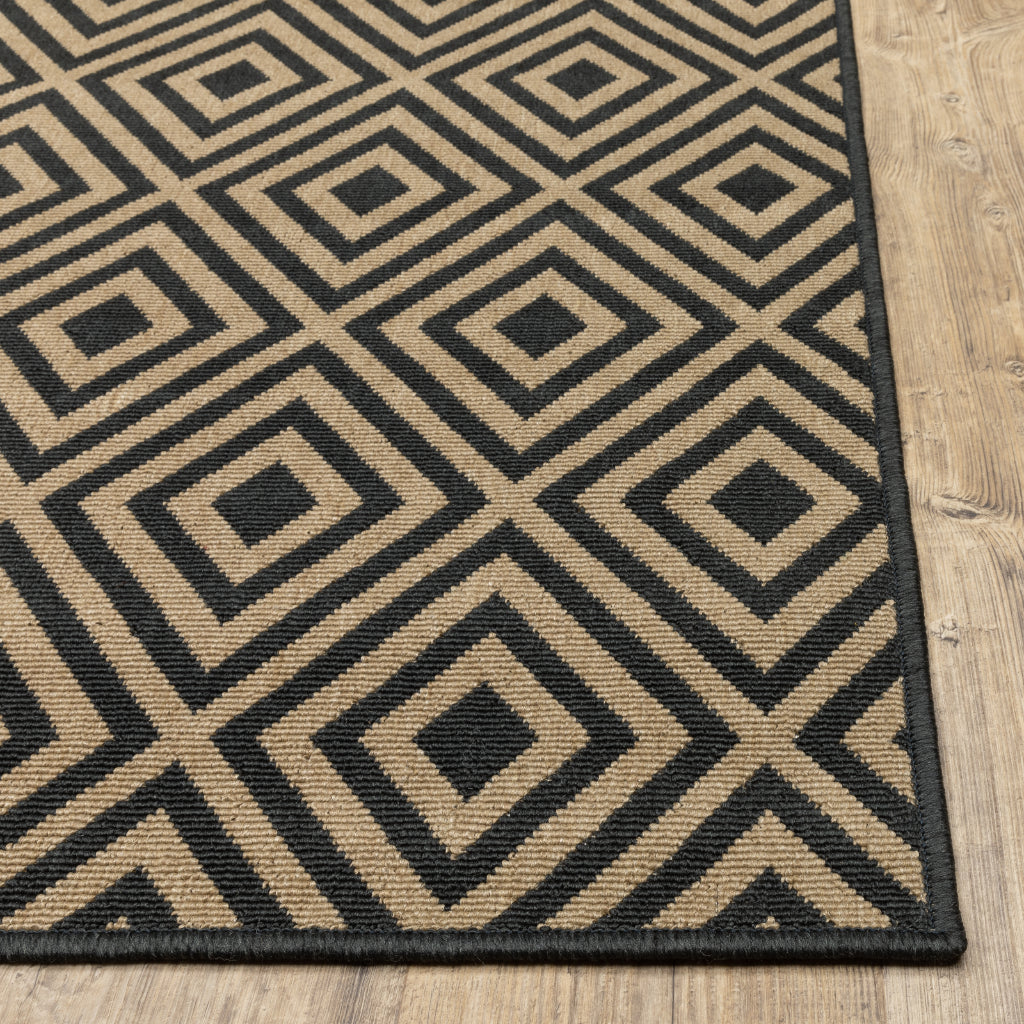 Oriental Weavers Marina 2335K Black/Tan Rectangle Indoor / Outdoor Runner - Stain Resistant Machine Made Entryway &amp; Hallway Runner with Geometric Pattern