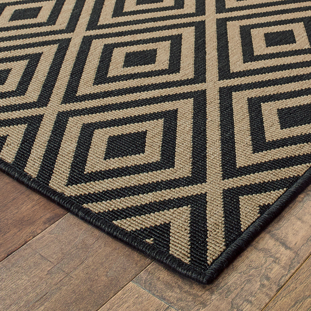 Oriental Weavers Marina 2335K Black/Tan Rectangle Indoor / Outdoor Runner - Stain Resistant Machine Made Entryway &amp; Hallway Runner with Geometric Pattern