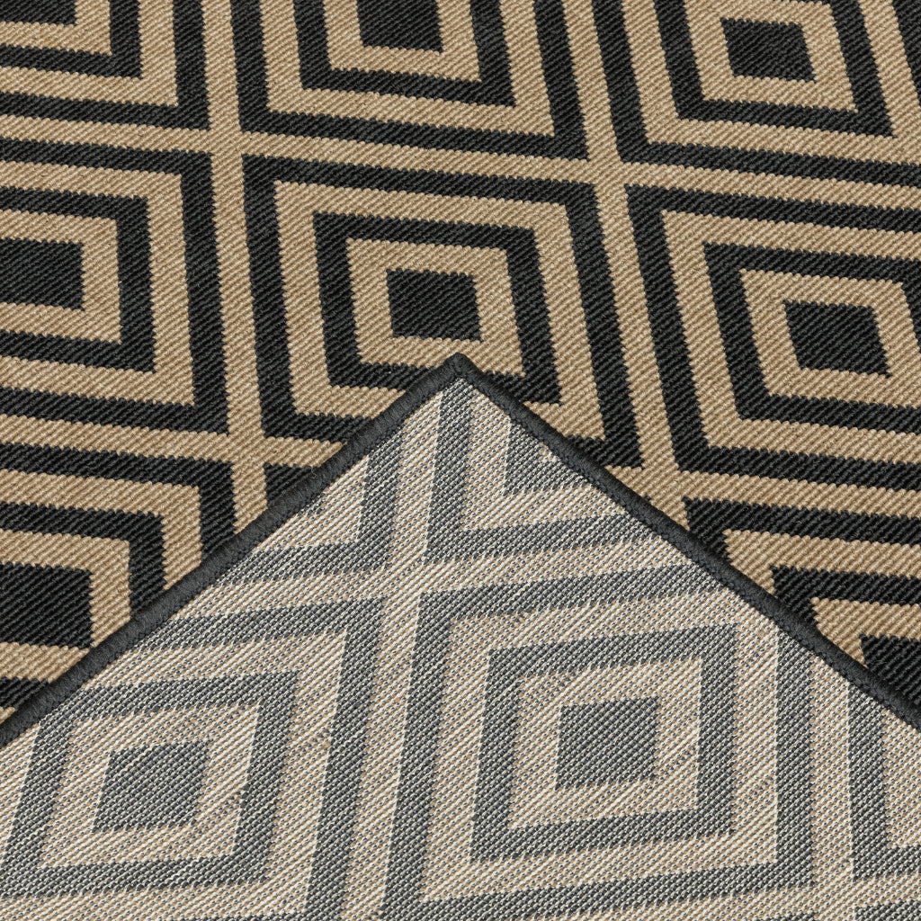 Oriental Weavers Marina 2335K Black/Tan Rectangle Indoor / Outdoor Area Rug - Stain Resistant Machine Made Patio Rug with Geometric Pattern