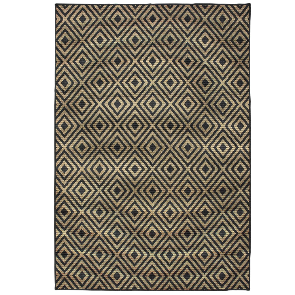 Oriental Weavers Marina 2335K Black/Tan Rectangle Indoor / Outdoor Area Rug - Stain Resistant Machine Made Patio Rug with Geometric Pattern