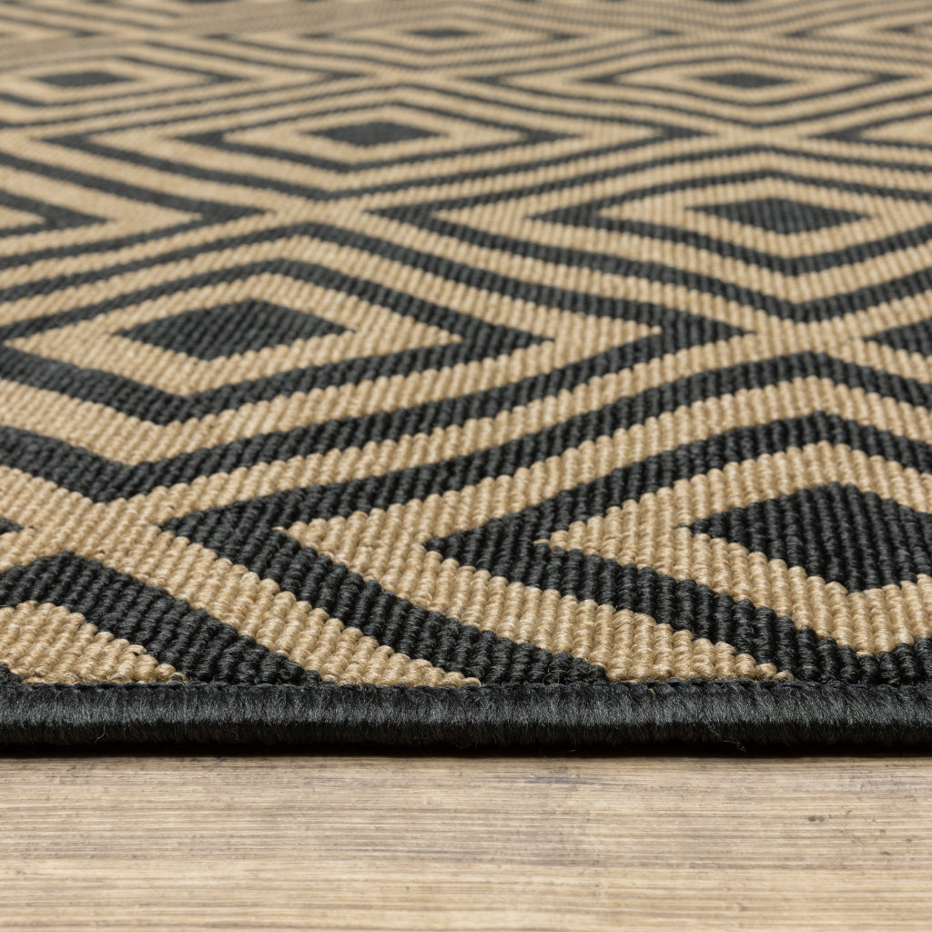 Oriental Weavers Marina 2335K Black/Tan Rectangle Indoor / Outdoor Area Rug - Stain Resistant Machine Made Patio Rug with Geometric Pattern