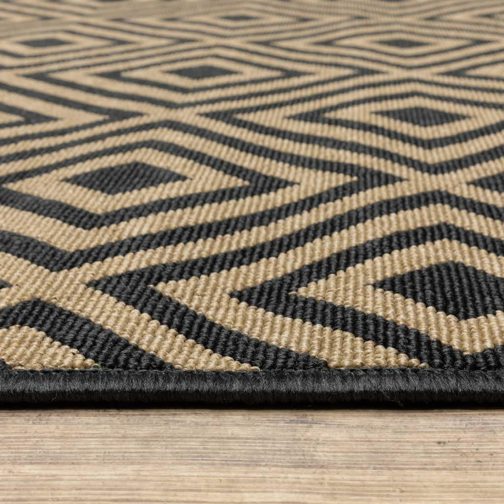 Oriental Weavers Marina 2335K Black/Tan Rectangle Indoor / Outdoor Runner - Stain Resistant Machine Made Entryway &amp; Hallway Runner with Geometric Pattern