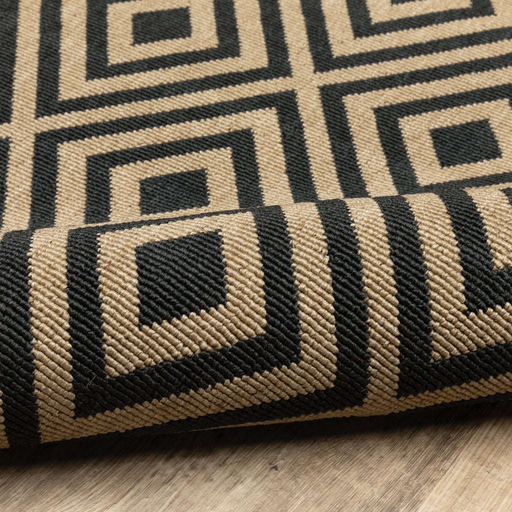 Oriental Weavers Marina 2335K Black/Tan Rectangle Indoor / Outdoor Area Rug - Stain Resistant Machine Made Patio Rug with Geometric Pattern