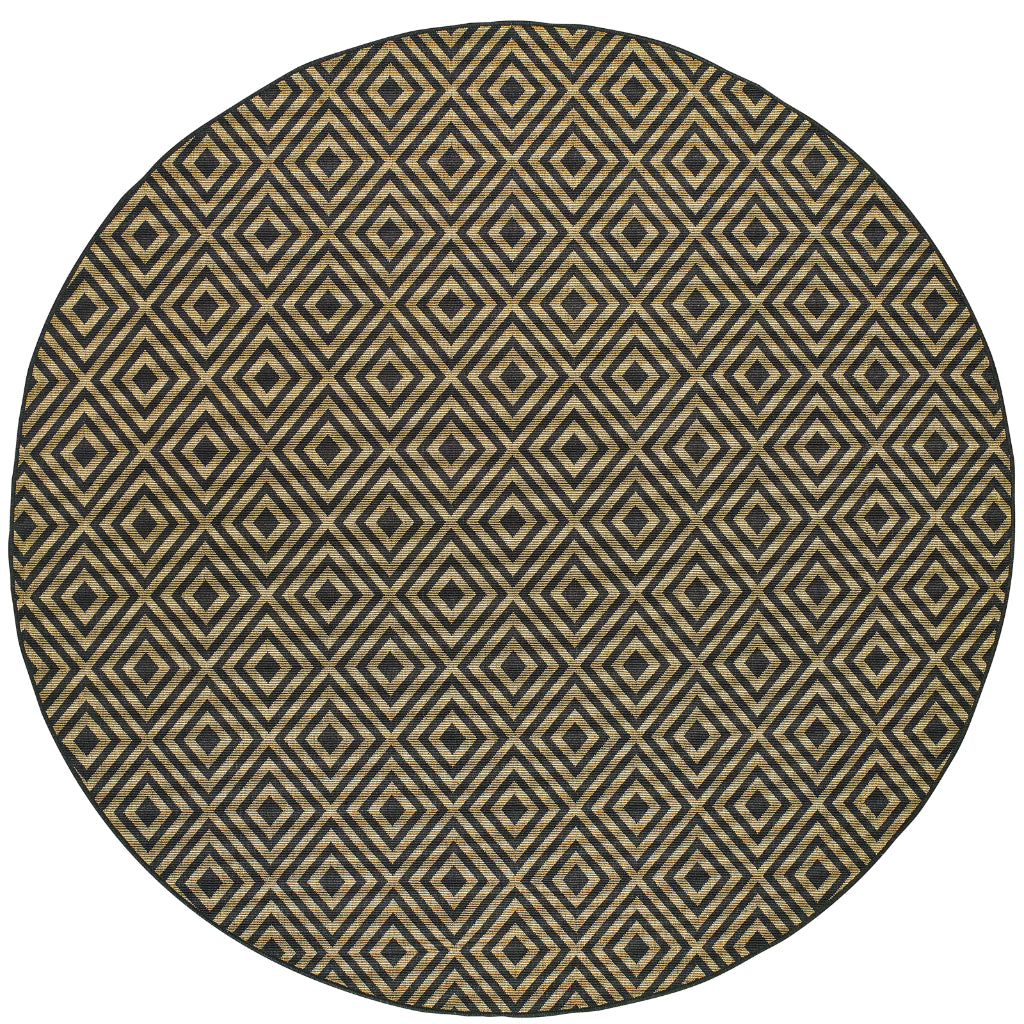 Oriental Weavers Marina 2335K Black/Tan Round Indoor / Outdoor Area Rug - Stain Resistant Machine Made Rug for Dining & Living Spaces-