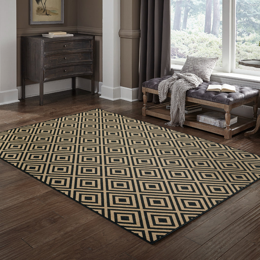 Oriental Weavers Marina 2335K Black/Tan Rectangle Indoor / Outdoor Area Rug - Stain Resistant Machine Made Patio Rug with Geometric Pattern