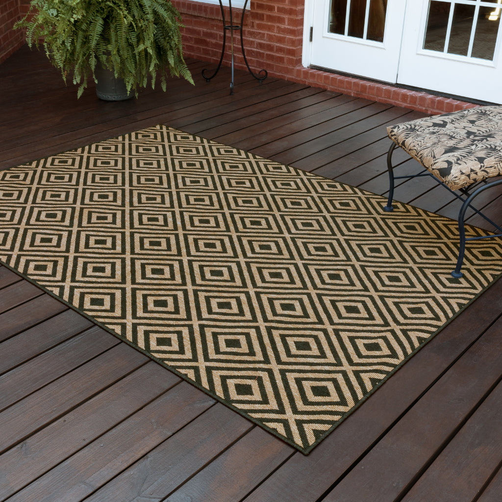 Oriental Weavers Marina 2335K Black/Tan Rectangle Indoor / Outdoor Area Rug - Stain Resistant Machine Made Patio Rug with Geometric Pattern