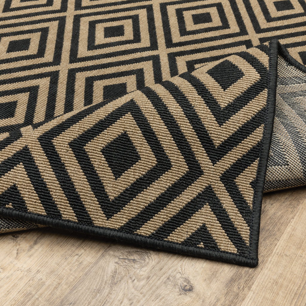 Oriental Weavers Marina 2335K Black/Tan Rectangle Indoor / Outdoor Area Rug - Stain Resistant Machine Made Patio Rug with Geometric Pattern
