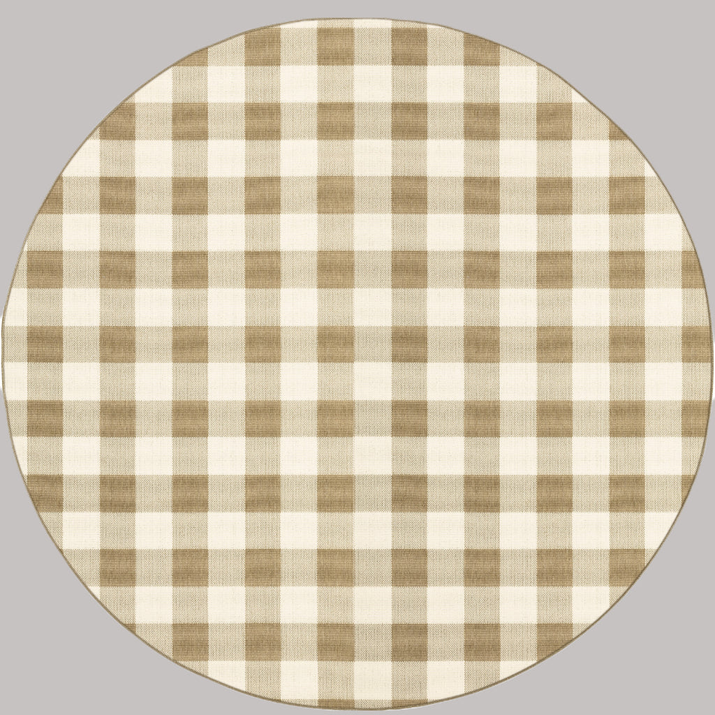 Oriental Weavers Marina 2598I Tan/Ivory Round Indoor / Outdoor Area Rug - Stain Resistant Machine Made Rug for Dining &amp; Living Spaces