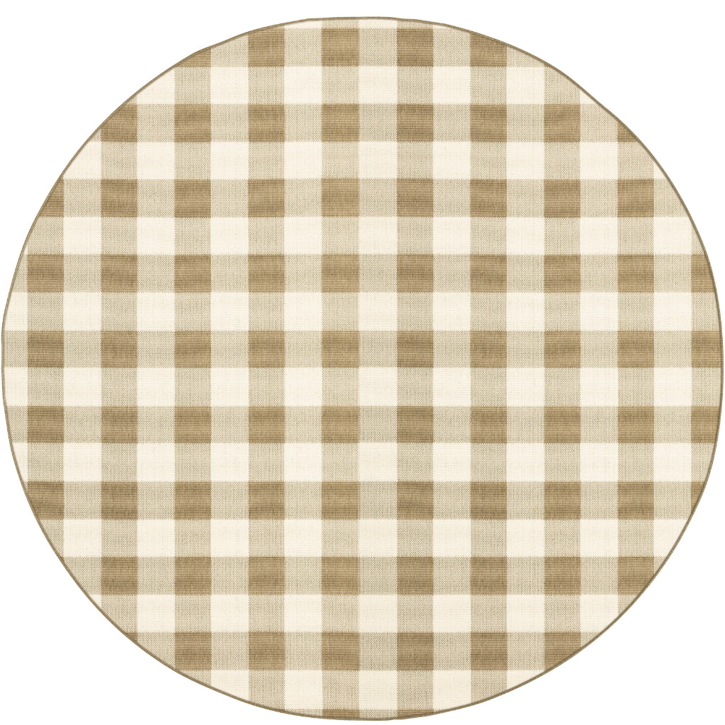 Oriental Weavers Marina 2598I Tan/Ivory Round Indoor / Outdoor Area Rug - Stain Resistant Machine Made Rug for Dining &amp; Living Spaces