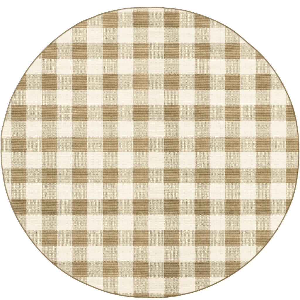 Oriental Weavers Marina 2598I Tan/Ivory Round Indoor / Outdoor Area Rug - Stain Resistant Machine Made Rug for Dining & Living Spaces-