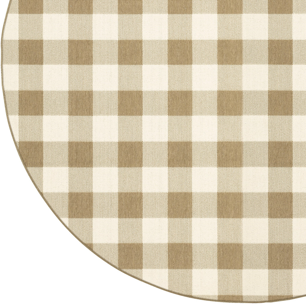 Oriental Weavers Marina 2598I Tan/Ivory Round Indoor / Outdoor Area Rug - Stain Resistant Machine Made Rug for Dining &amp; Living Spaces