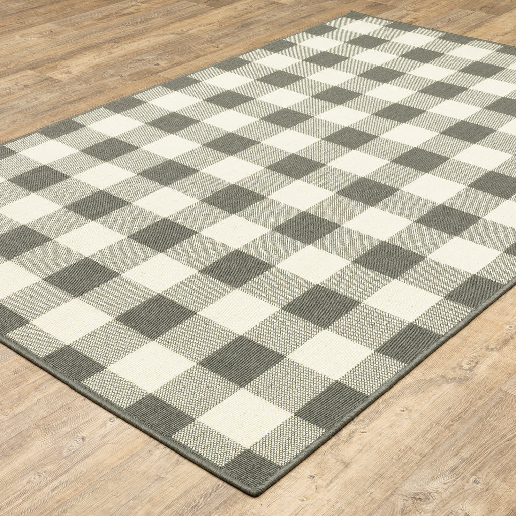Oriental Weavers Marina 2598W Grey/Ivory Rectangle Indoor / Outdoor Area Rug - Stain Resistant Machine Made Patio Rug with Geometric Pattern