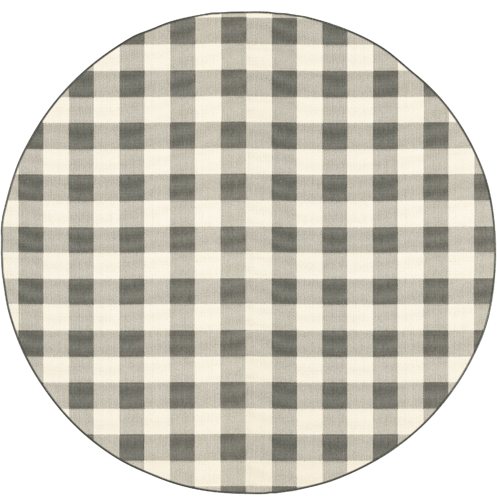 Oriental Weavers Marina 2598W Grey/Ivory Round Indoor / Outdoor Area Rug - Stain Resistant Machine Made Rug for Dining & Living Spaces-