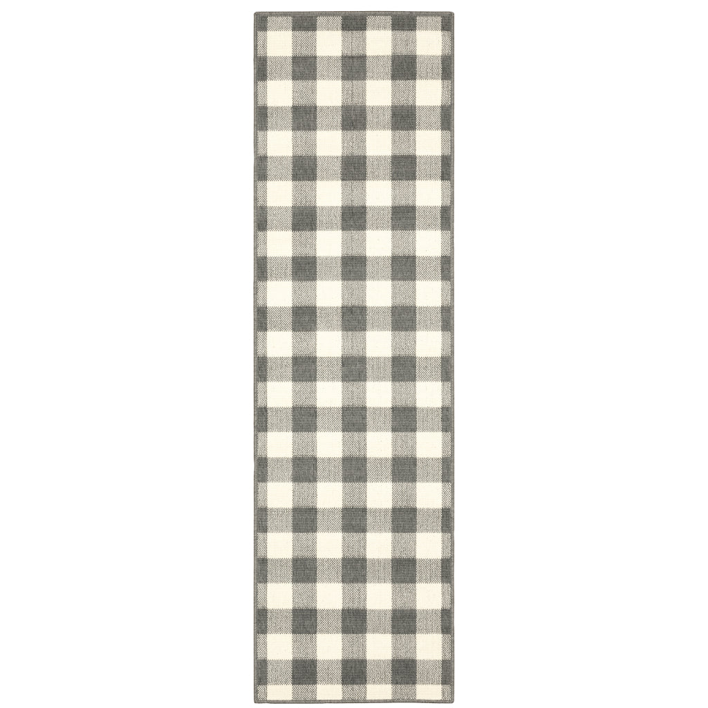 Oriental Weavers Marina 2598W Grey/Ivory Rectangle Indoor / Outdoor Runner - Stain Resistant Machine Made Entryway & Hallway Runner with Geometric Pattern-