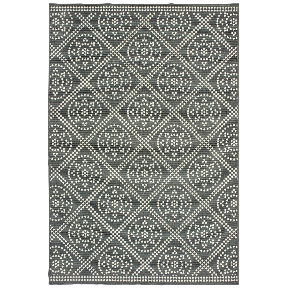 Oriental Weavers Marina 3969L Grey/Ivory Rectangle Indoor / Outdoor Area Rug - Stain Resistant Machine Made Patio Rug with Trellis Pattern-