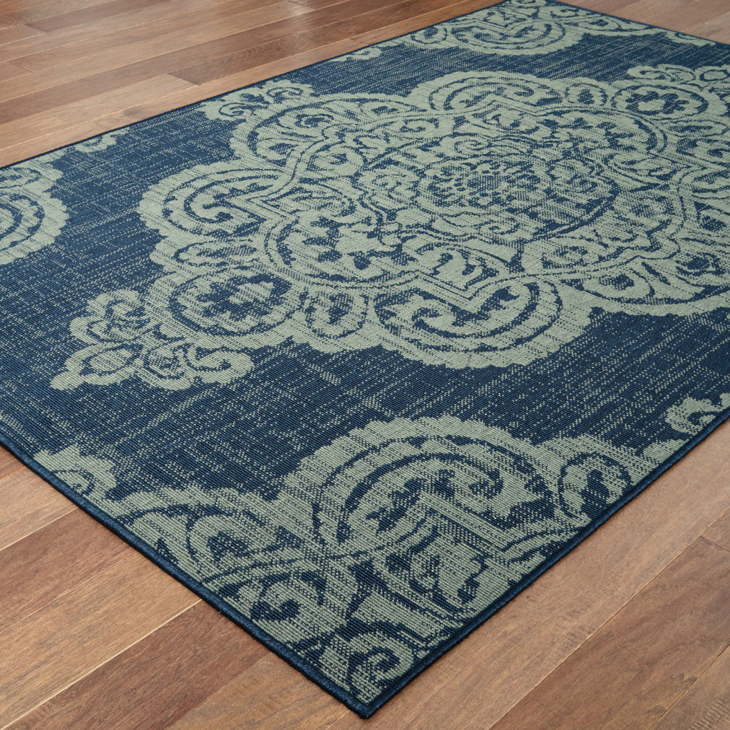 Oriental Weavers Marina 5929B Navy/Grey Rectangle Indoor / Outdoor Area Rug - Stain Resistant Machine Made Patio Rug with Medallion Pattern