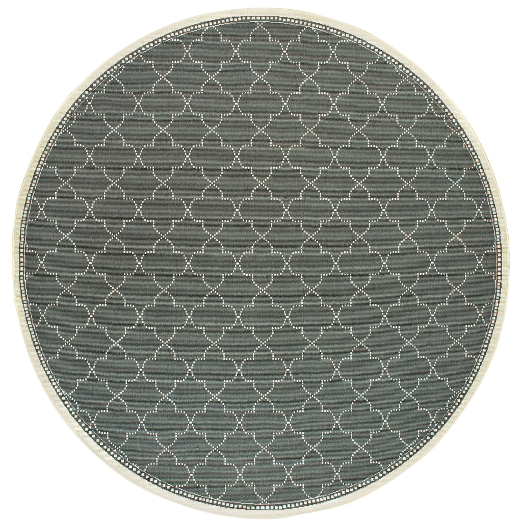 Oriental Weavers Marina 6025L Grey/Ivory Round Indoor / Outdoor Area Rug - Stain Resistant Machine Made Rug for Dining & Living Spaces-