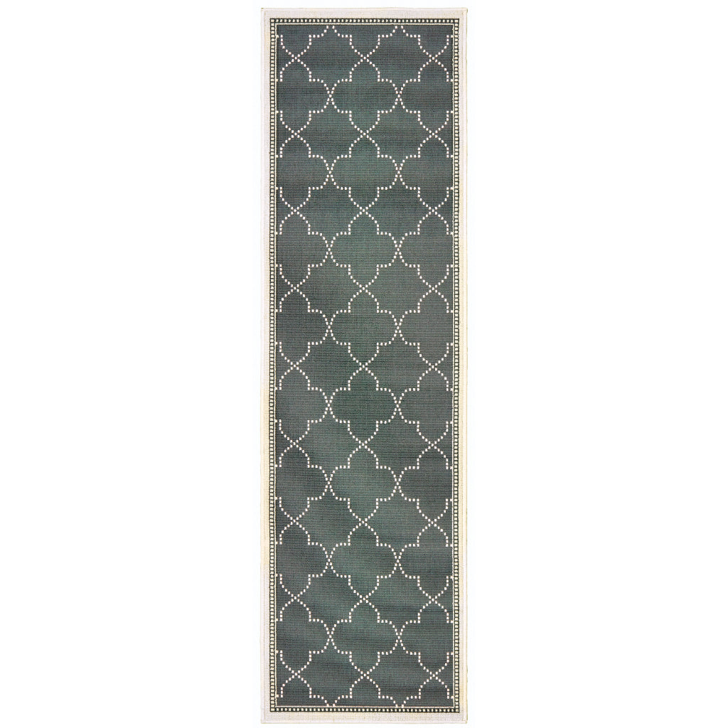 Oriental Weavers Marina 6025L Grey/Ivory Rectangle Indoor / Outdoor Runner - Stain Resistant Machine Made Entryway & Hallway Runner with Geometric Pattern-
