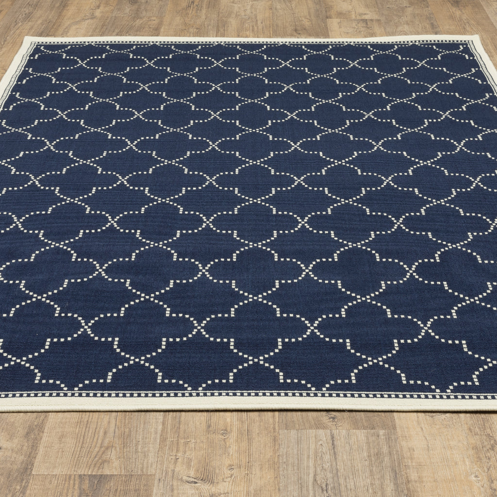 Oriental Weavers Marina 6025P Navy/Ivory Rectangle Indoor / Outdoor Area Rug - Stain Resistant Machine Made Patio Rug with Geometric Pattern