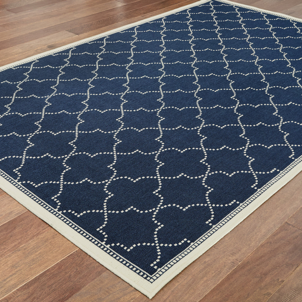 Oriental Weavers Marina 6025P Navy/Ivory Rectangle Indoor / Outdoor Area Rug - Stain Resistant Machine Made Patio Rug with Geometric Pattern