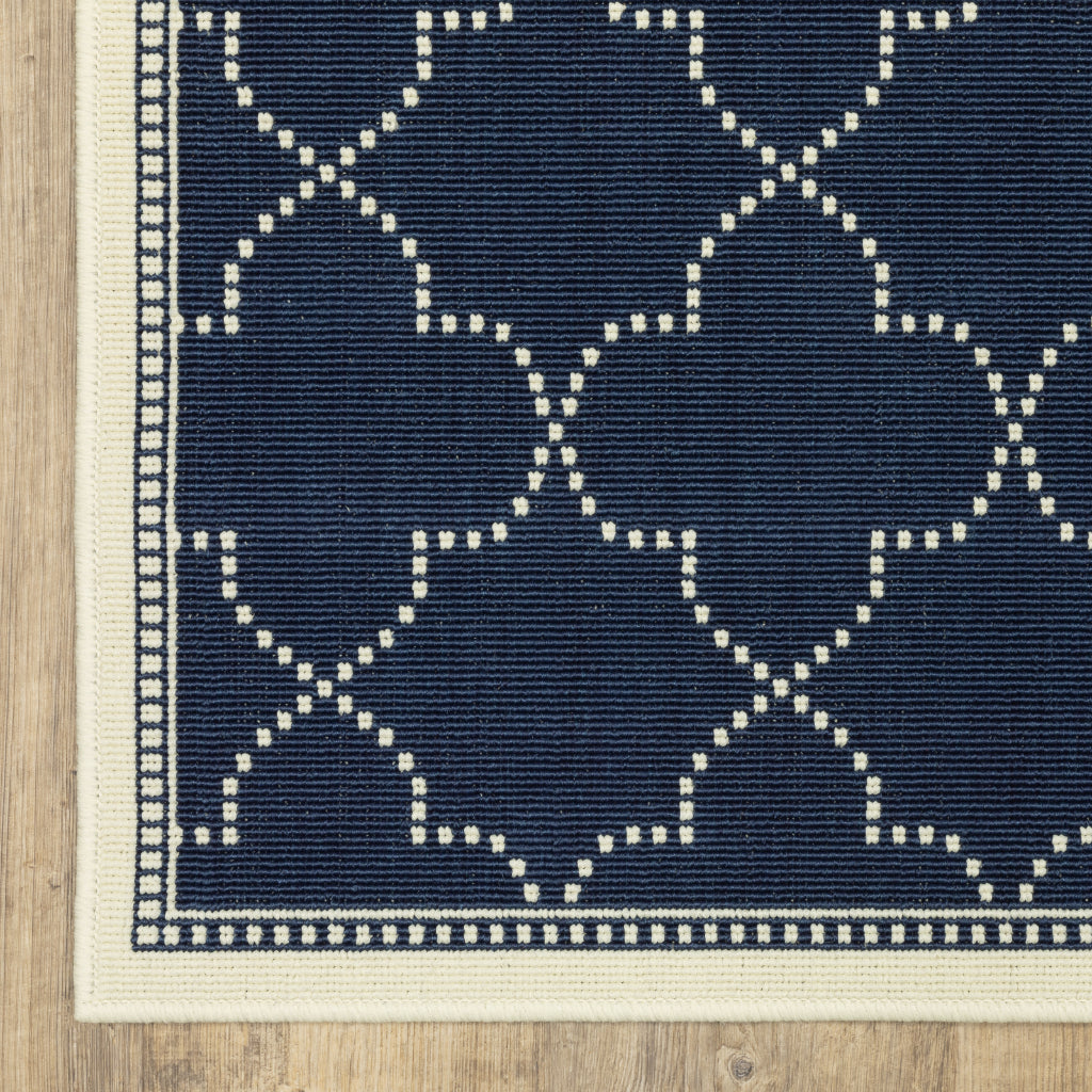 Oriental Weavers Marina 6025P Navy/Ivory Rectangle Indoor / Outdoor Area Rug - Stain Resistant Machine Made Patio Rug with Geometric Pattern