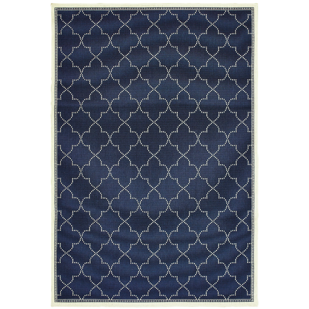 Oriental Weavers Marina 6025P Navy/Ivory Rectangle Indoor / Outdoor Area Rug - Stain Resistant Machine Made Patio Rug with Geometric Pattern-