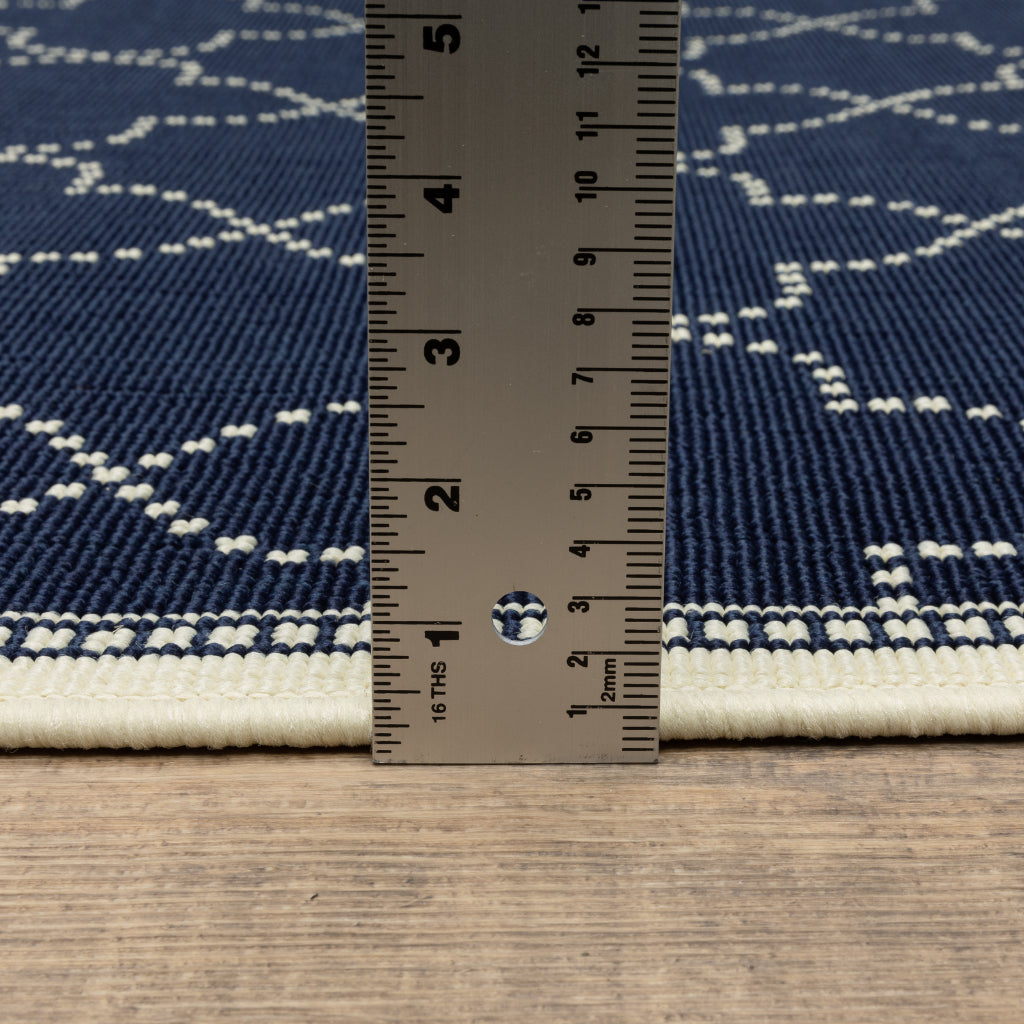 Oriental Weavers Marina 6025P Navy/Ivory Rectangle Indoor / Outdoor Runner - Stain Resistant Machine Made Entryway &amp; Hallway Runner with Geometric Pattern