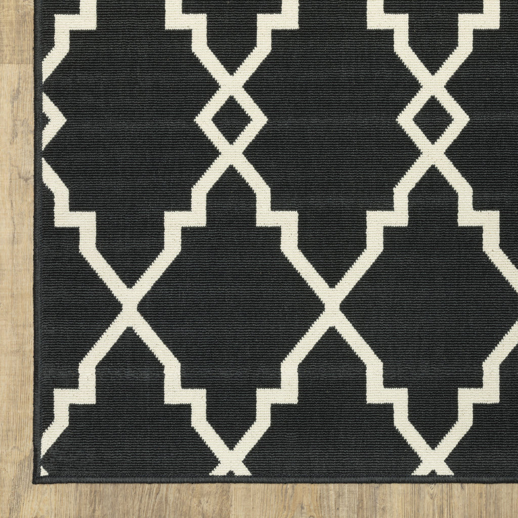 Oriental Weavers Marina 7763K Black/Ivory Rectangle Indoor / Outdoor Runner - Stain Resistant Machine Made Entryway &amp; Hallway Runner with Geometric Pattern