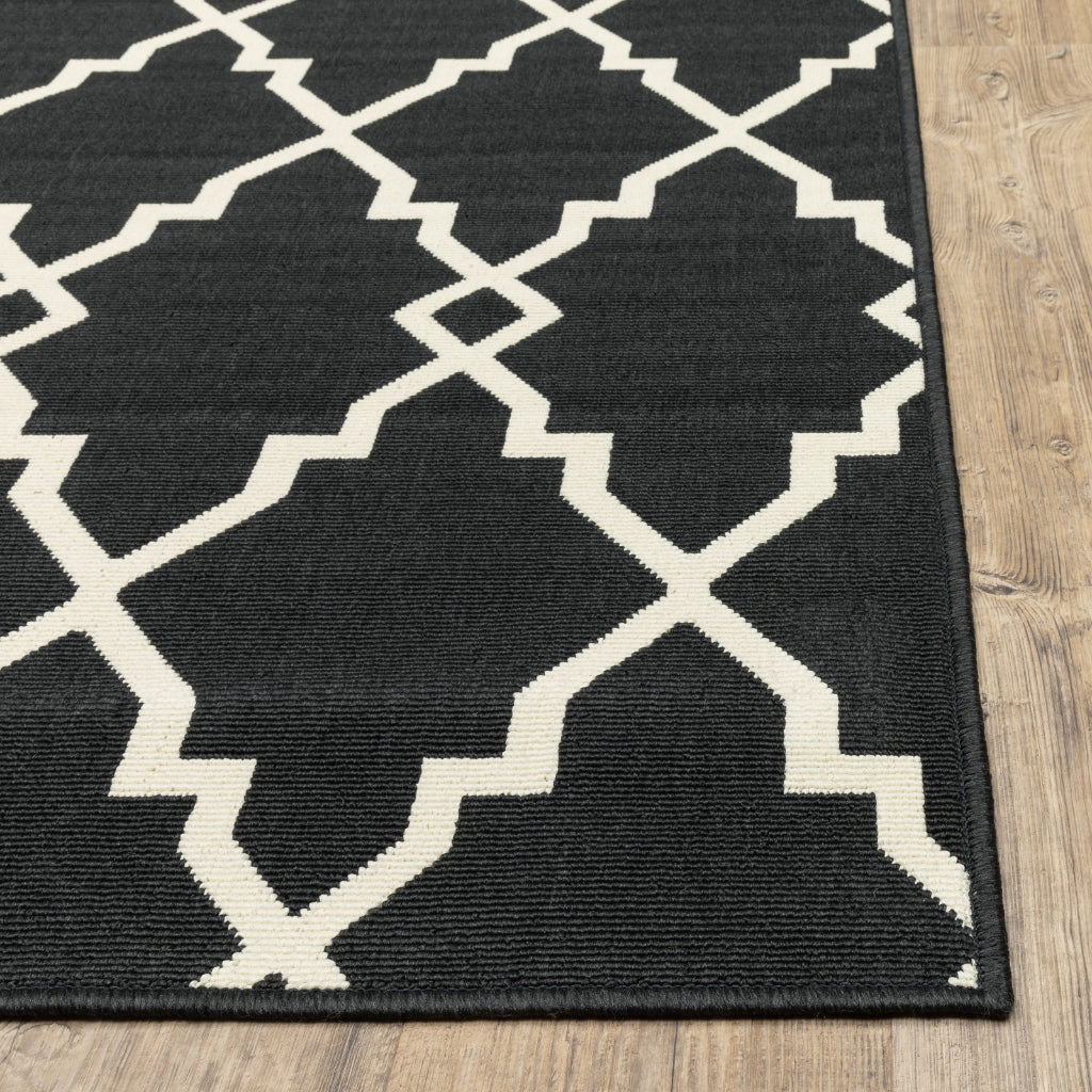 Oriental Weavers Marina 7763K Black/Ivory Rectangle Indoor / Outdoor Runner - Stain Resistant Machine Made Entryway &amp; Hallway Runner with Geometric Pattern