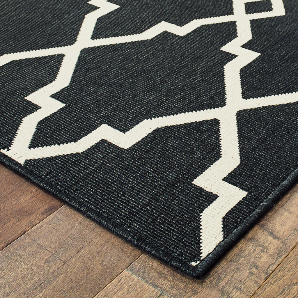 Oriental Weavers Marina 7763K Black/Ivory Rectangle Indoor / Outdoor Area Rug - Stain Resistant Machine Made Patio Rug with Geometric Pattern