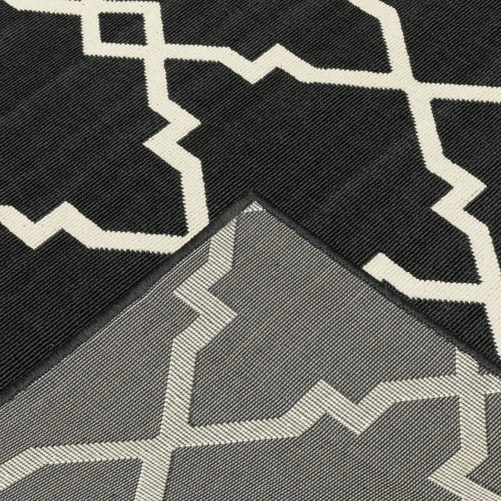 Oriental Weavers Marina 7763K Black/Ivory Rectangle Indoor / Outdoor Area Rug - Stain Resistant Machine Made Patio Rug with Geometric Pattern