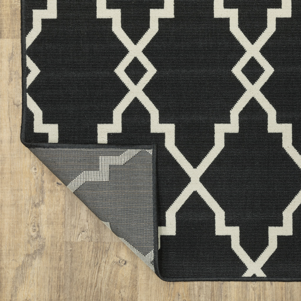 Oriental Weavers Marina 7763K Black/Ivory Rectangle Indoor / Outdoor Runner - Stain Resistant Machine Made Entryway &amp; Hallway Runner with Geometric Pattern